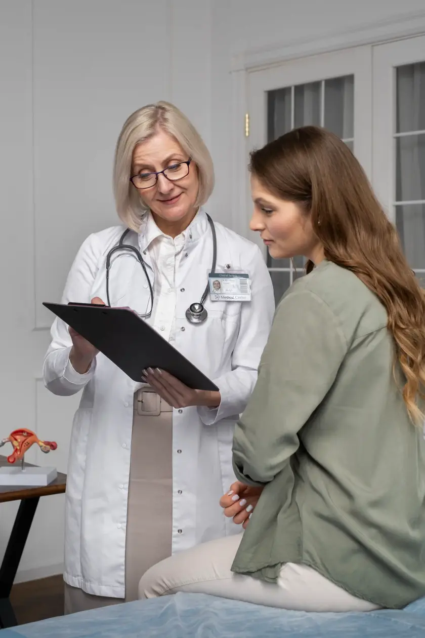 A clinician reviewing information with a patient